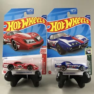 Hot Wheels '76 GREENWOOD CORVETTE Red Edition 3/12 & '69 COPO CORVETTE 6/10 1:64 - Foto 1 di 12