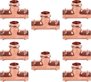 ProPress Fitting Copper Press Tee 1/2" Equal Tee Copper Pack of 10 - Picture 1 of 7