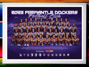 Framed 2023 FREMANTLE DOCKERS AFL Poster - 84cm x 59.5cm x 3cm - Picture 1 of 4