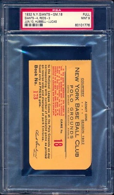 1932 New York Giants Full Pass/Ticket VS Reds PSA 9 MINT Carl Hubbell Waite Hoyt - Image 1 of 2