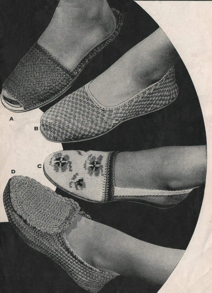 Vintage Knitting Pattern Ladies 1940s Slippers/Shoes. 4 Styles. - Image 1 of 1