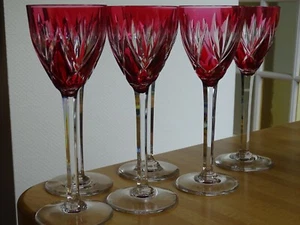SAINT LOUIS 6 GRANDS VERRES A VIN DU RHIN ROEMER CRISTAL MONACO ROUGE 21,5 cm - Picture 1 of 15