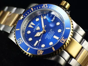 RARE New Legend Men's 200M Deep Blue Diver Automatic Two Tone SS Blue Dial Watch - Picture 1 of 8