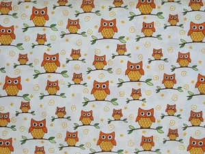 Love U You Deb Strain Moda fabrics orange owls owl on white branches retro Kids - Picture 1 of 1