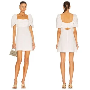 Mini Vestido Cinq a Sept Odele Manga Abullonada Acanalado Blanco Recorte Espalda Para Mujer’s 10 - Imagen 1 de 10