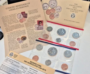 1990P & D Mint Set Total 10 Coins OMP - COA, FREE SHIPPING [was $11.49] - Picture 1 of 5