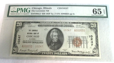 Charter#10247, $20, 1929 Type 2, Chicago Illinois, PMG/EPQ 65 - Image 1 of 2