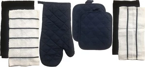 7-Piece Designed Kitchen Set, 100% Cotton, 2 Towels, 1 Oven Black  - Picture 1 of 5
