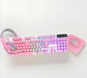 Gamer Girl 4 en 1 Led ROSE Gaming Set•Clavier Multicolore, Micro/Casque & Souris - Photo 1/11