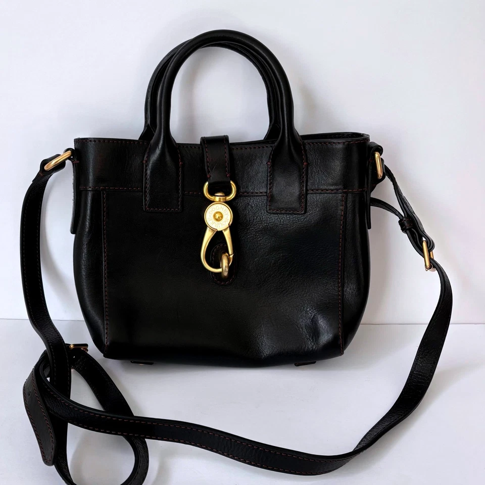 Dooney Bourke Florentine Leather Tote Black Amelie Crossbody Top Handle Gold - Image 1 of 4