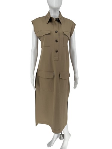 CELINE Abito midi utility con cintura in lana kaki Céline taglia FR 42 (US 8 10)