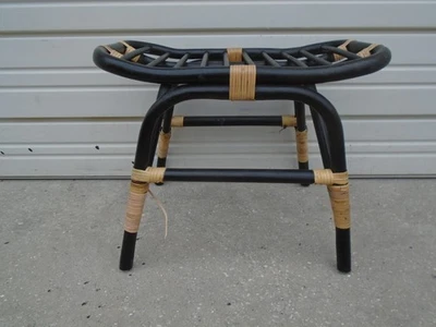 Saddle Bamboo Vanity Stool Regency Rattan West Indies British Colonial Bench - Image 1 of 4