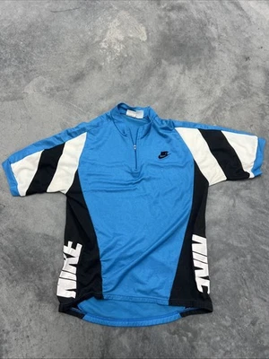 VTG Nike Cycling Jersey Mens Medium Blue Black 1/4 Zip 80s 90s Gray Tag - Image 1 of 4