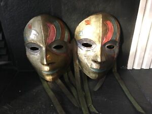 2 SOLID BRASS INDIA MADE WALL HANGING MASKS