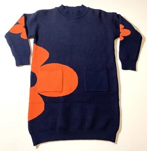 Retro Pullover Sweater Navy Orange Flower Power Women's Size Fits S/M No Tags - Picture 1 of 8