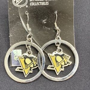 Pittsburgh Penguins Dangle Earrings Pierced Silver Tone Enamel Official NHL New