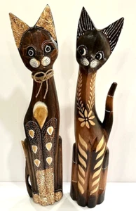 Vintage Volkskunst - geschnitzte Holz KATZENFIGUREN 2 STÜCK - Bild 1 von 17