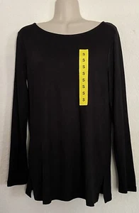 NUEVO CON ETIQUETAS Mario Serrani Italia Mujer’s Negro Cuello Redondo Manga Larga Top Talla Pequeña - Imagen 1 de 9
