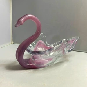 Vintage mundgeblasen Kunst Glas Wirbel rosa & weiß Schwan Schmuck Schale Gefäß - Bild 1 von 10
