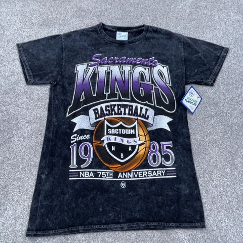 Sacramento Kings Shirt Men Small Black Tee Vintage Tubular Faded Retro Adult NBA Cover