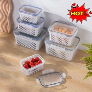 Double Layer Food Container Draining Hole Stackable Refrigerator Organizer Box - Picture 1 of 15