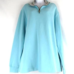 ISLAND SHORES 1/4 Zip Knit Pullover Top Woman Size XXL Sky Blue Cotton Mock Neck - Picture 1 of 5