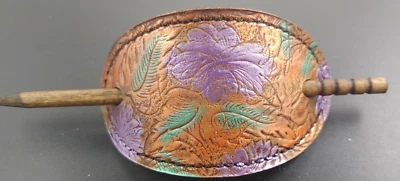 HANDMADE FLORAL HAIR STICK PIN BARRETTE leather ACCESSORY NEW faux alligator wow - Image 1 of 4