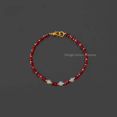 Beautiful Ruby and Opal Bead Bracelet, 4-4.5mm Faceted Rondelle Beads Jewelry - Image 1 of 4
