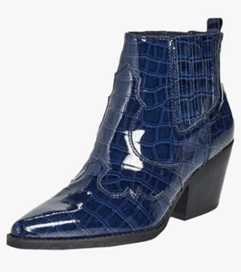NWOT Sam Edelman Winona Booties Blue Patent Leather WesternAnkle Boot Sz 6 - Picture 1 of 17