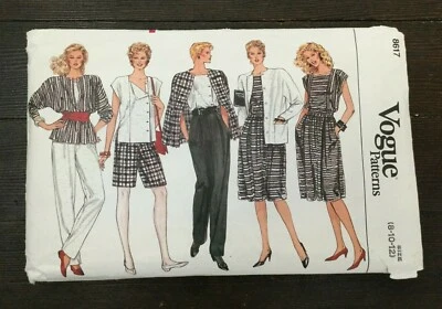 Vogue 8617 Vintage 80s Jacket Shoulder Pads Skirt Pants Shorts Top Sz 8-12 Uncut - Image 1 of 4