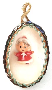 Mid Century Modern Weihnachtsschmuck Elfe Claus Diorama Pailletten 60er Jahre - Bild 1 von 7