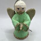 Vintage Angel Tree Ornament 1969 Hand Made Paper Mache Signed Green w/ Candle