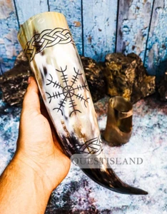 Viking Drinking Horn Royal Cup With Horn Stand Tankard Viking Horn, For Mead Ale - Picture 1 of 7