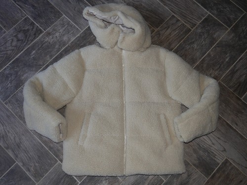 WOW Giacca Donna Off White Pelliccia Ecopelliccia ASOS Design M Sherpa con Cappuccio Staccabile NUOVO