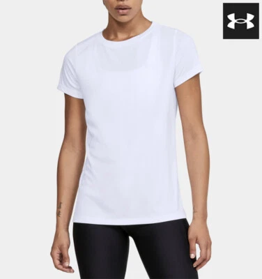 Women's Under Armour HeatGear Medium Athletic Tee Gym Run Yoga White New w/tags - Image 1 of 4