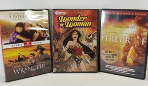 3 Family Friendly DVD Movies FireProof Father's Choice Wrangler Wonder Woman - Picture 1 of 7