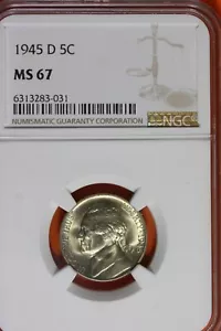 1945 -D  NGC MS67 Jefferson Nickel!! #B40367 - Picture 1 of 2