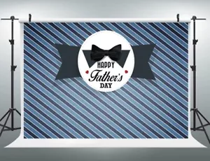 EOA 5(W) x3(H) FT Happy Fathers Day Photography Backdrop Blue Black Stripes Bow - Picture 1 of 6