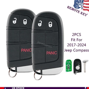2 Replacement For 2017-2024 Jeep Compass Smart Remote Key Fob SIP22 M3N-40821302 - Picture 1 of 8