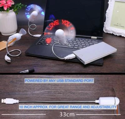 LED LIGHT USB POWER COOLING Mini FAN Travel Laptop Computer PC Desk (I LOVE YOU) - Image 1 of 4