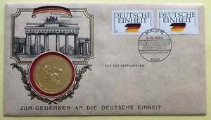 Numisbrief Deutsche Einheit mit 925er Silbermedaille vergoldet ø 38mm (S4-3-2 - Bild 1 von 2