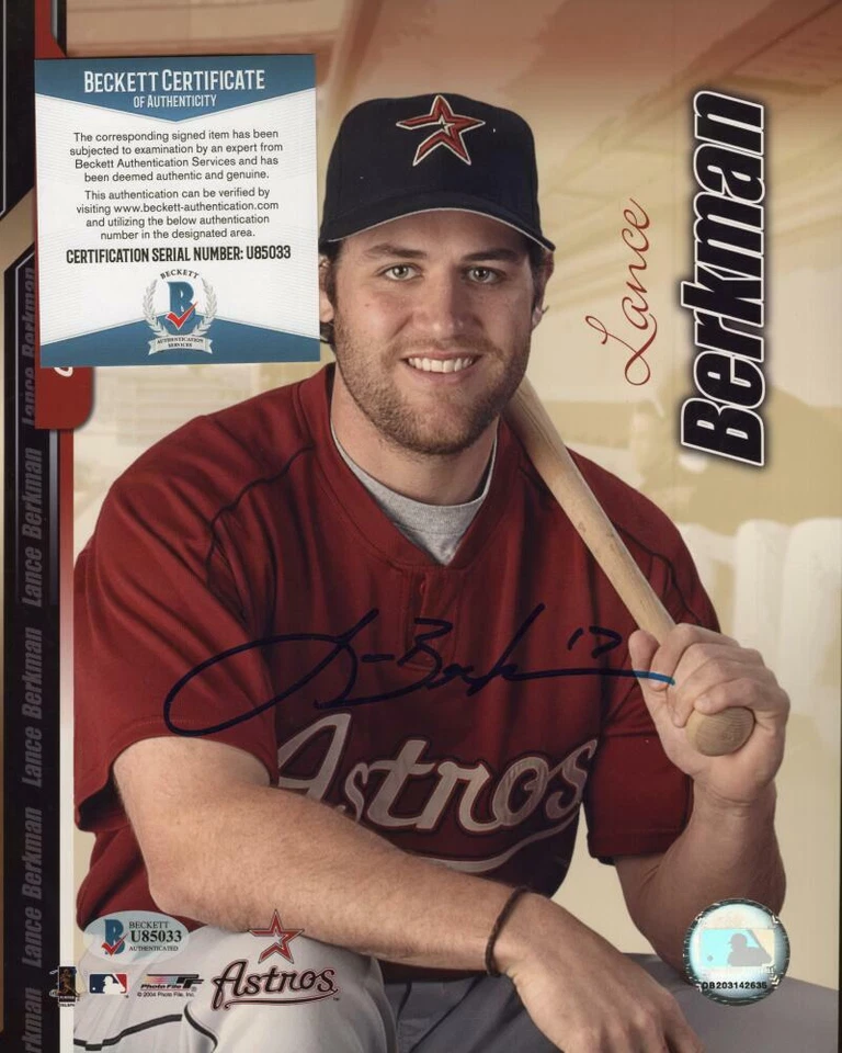 ФОТОГРАФИЯ ЛЭНСА БЕРКМАНА ХЬЮСТОНА АСТРОСА С АВТОГРАФОМ 8X10 BECKETT U85033 - Изображение 1 из 1