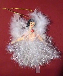 Victorian Style Feather Angel Ornament - WINGS, GLITTERY Dainty GOWN 7" - Picture 1 of 4