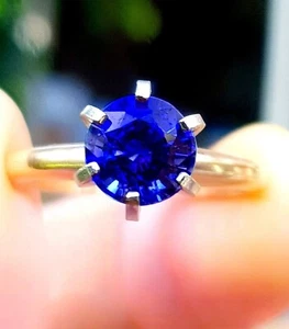 2.00ct Natural VS Blue Sapphire Solitaire 14K Solid Yellow Gold Ring Engagement - Picture 1 of 8