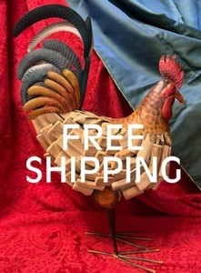 Unique / Rare Large Metal & Wood RHODE ISLAND RED Rooster Statue 21" H x 13" L - Picture 1 of 22