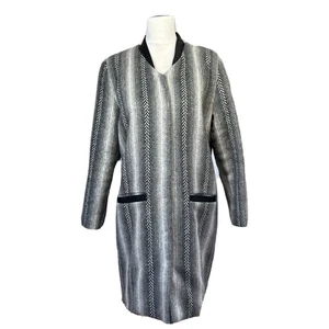 Minus Winter OverCoat Faux Fur Striped Size 16 Grey & White 2 Pockets Mid Length - Picture 1 of 9