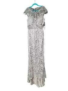 Christina Wu Formal Dress Size 10 Platinum Silver Gray Train Lace Bling - Picture 1 of 16