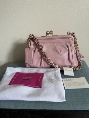 RARE Coach Parker Pink Pearl Leather Kisslock Clutch Shoulder Bag HTF Collector - Image 1 of 4