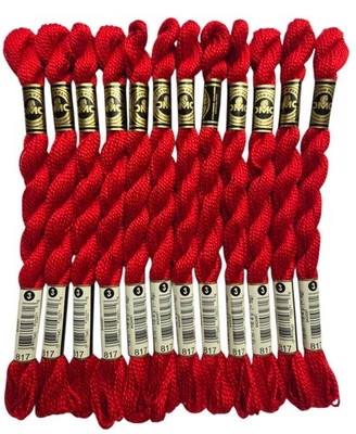 DMC Cotton Perle #3 Lot of 12 Very Dark Coral Red #817 Embroidery Floss Thread - Image 1 of 2