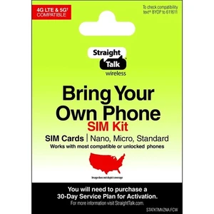 Carte SIM Straight Talk Verizon, T-Mobile, 4G LTE et 5G Plus - Pas de temps de conversation, prépayée - Photo 1 sur 6